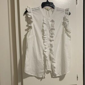 Boden White Ruffle Front Blouse